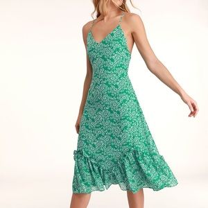 LULU'S Flirty Fleurs Floral Print Midi Dress